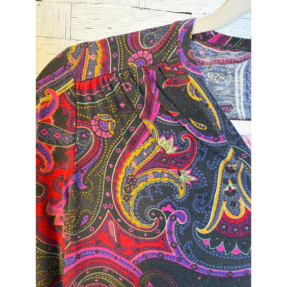 Lafayette 148 womens long sleeve T shirt Paisley cozycore feminine colorful soft - Picture 3 of 9